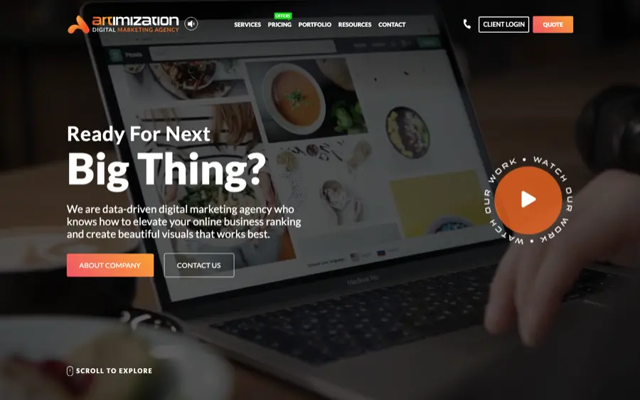 Artimization website screenshot